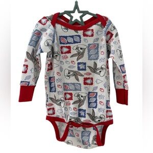 Vintage Baby Looney Tunes Bugs Bunny Long Sleeve Waffle Bodysuit One Piece Large